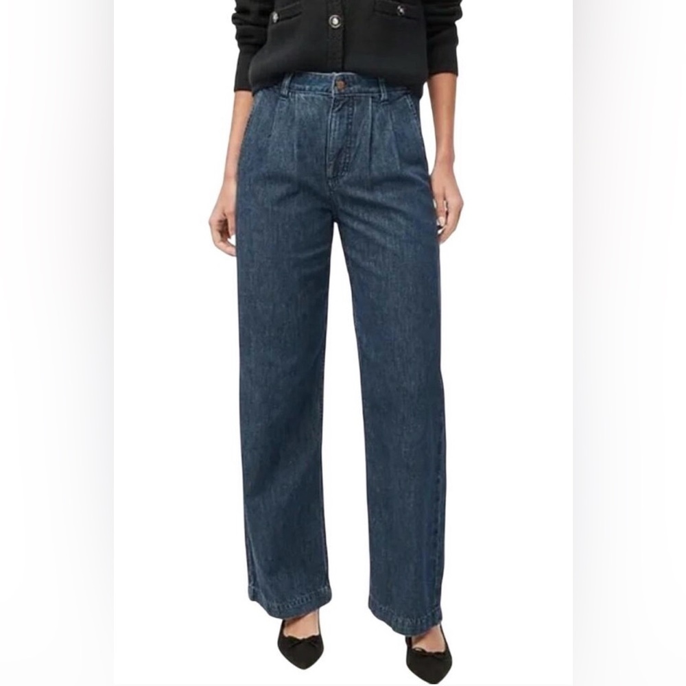 J. Crew Dark Blue High Waisted Pleated Wide Leg Jeans Size 28 # 791